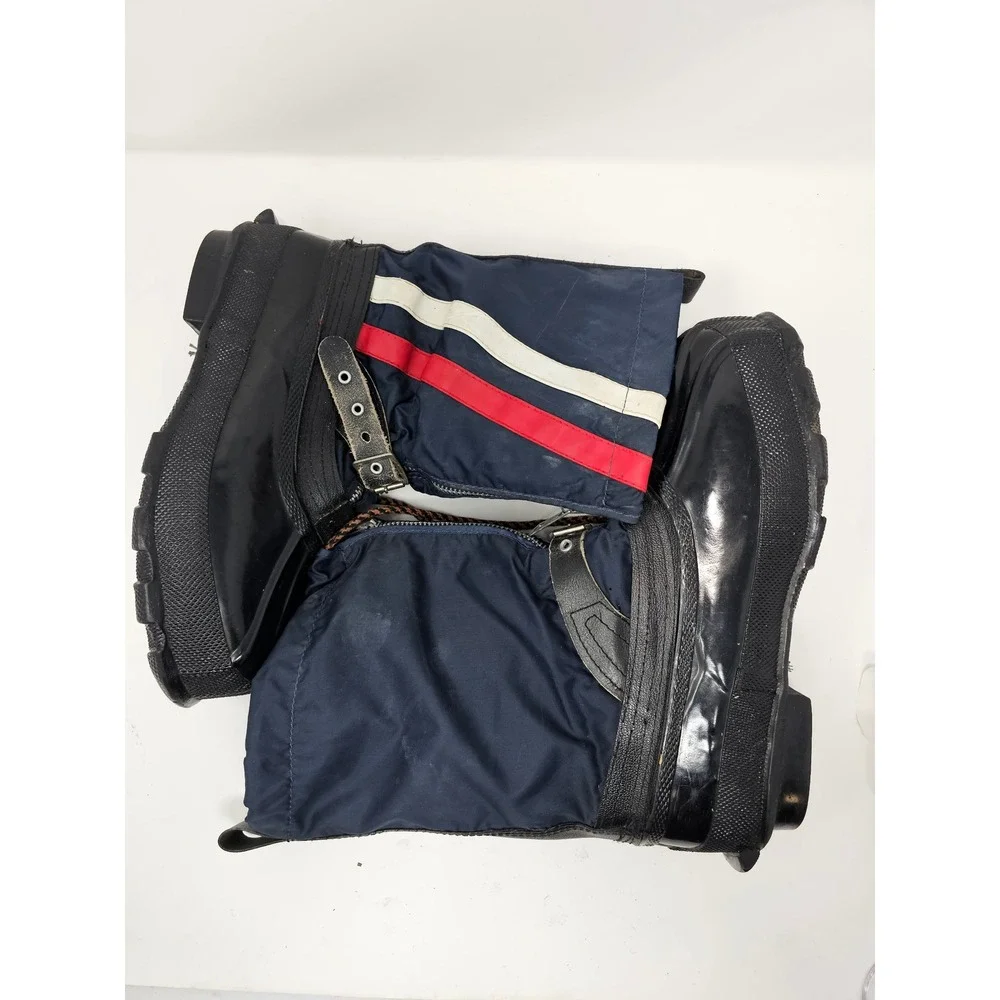 Mens Navy Blue Winter‎ Snow Boots Size 8 Rubber Lower Nylon Upper Stripe Accents